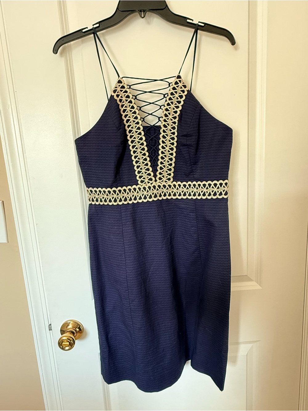 Lilly Pulitzer True Navy Shift Dress with Cream Crochet Waist Trim - Picture 2 of 7